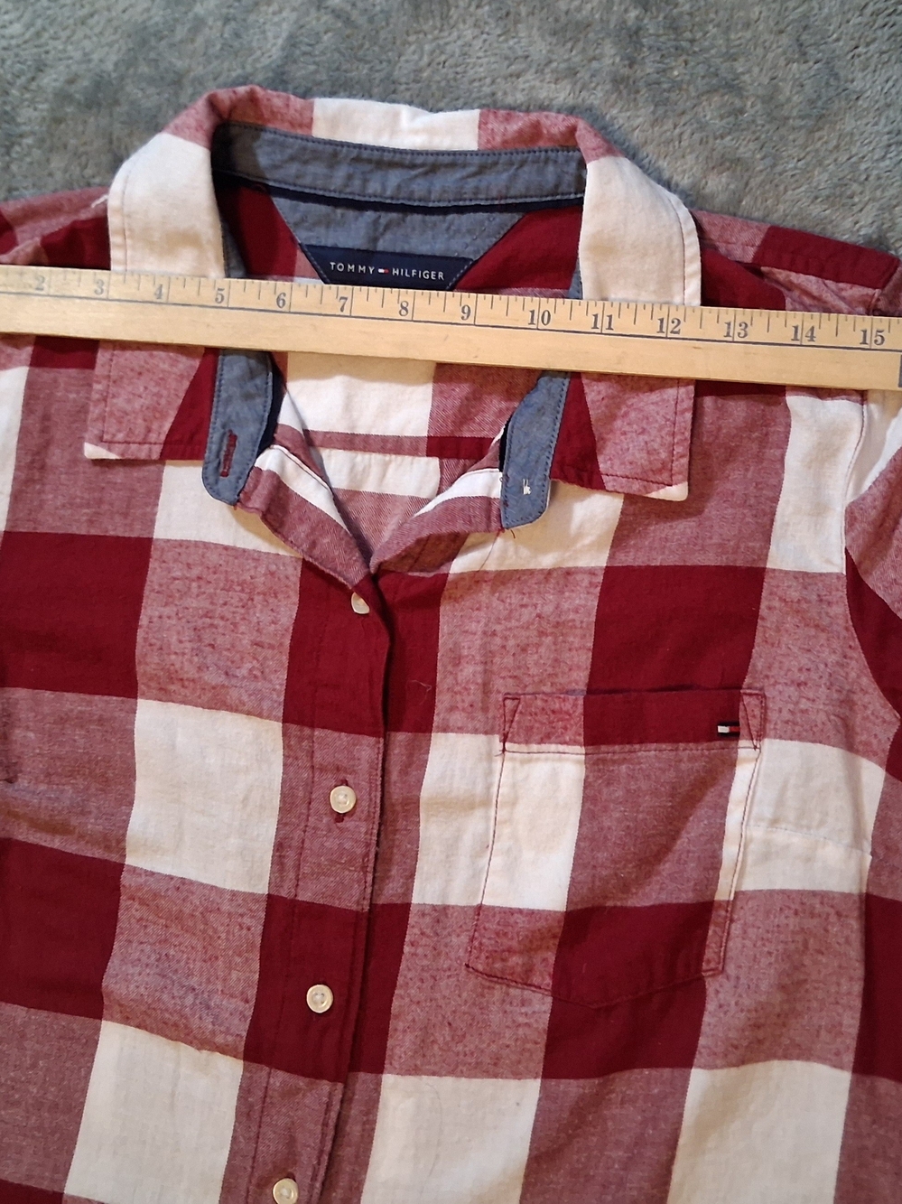 Womens Tommy Hilfiger Red and White Long Sleeve Plaid Button Up Shirt 100%cotton - Picture 4 of 6